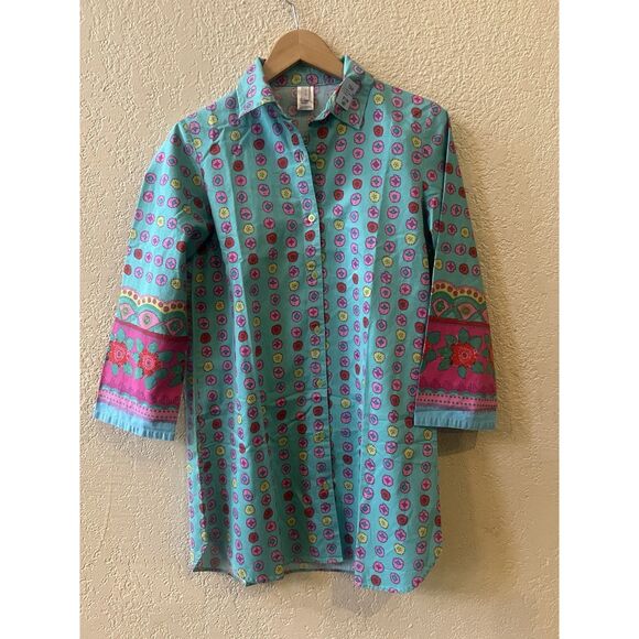 Cruz Natori Button Front Tunic Dress/TopSize S-M 3/4 Sleeves Colorful - Picture 1 of 6